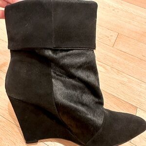 Plomo Black Pony Hair + Suede Wedge Boot - Size 38 EU- 8 US